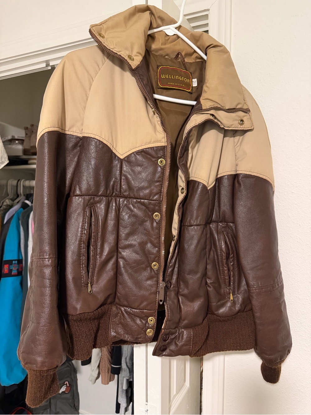 Wellington Two-Tone Brown & Tan Leather Bomber Jacket - men